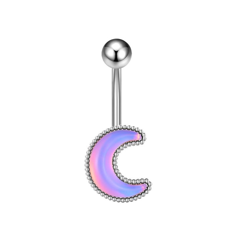 1Pcs Purple Zircon Dangle Belly Button Rings Stainless Steel Heart Butterfly Navel Piercing Long Drop Pendant Belly Ring Jewelry