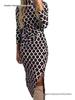 Europäisch-Amerikanisches Mode-Print-Kleid mit Schlitz und Rundhalsausschnitt, Langarm, für Damen - Herbst/Winter Kollektion