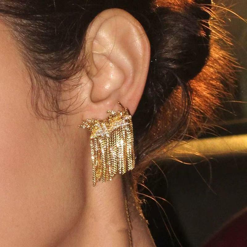 

Wide-faced tassel earrings light luxury atmospheric earrings fashionable versatile atmospheric earrings