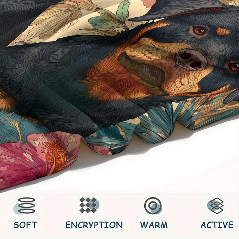 Rottweiler und Blätter, Muster Flanelldecke, Hohe Qualität, Bequem für alle Jahreszeiten, Heimdekoration, Wärme und Komfort, Perfekt für Geschenke.