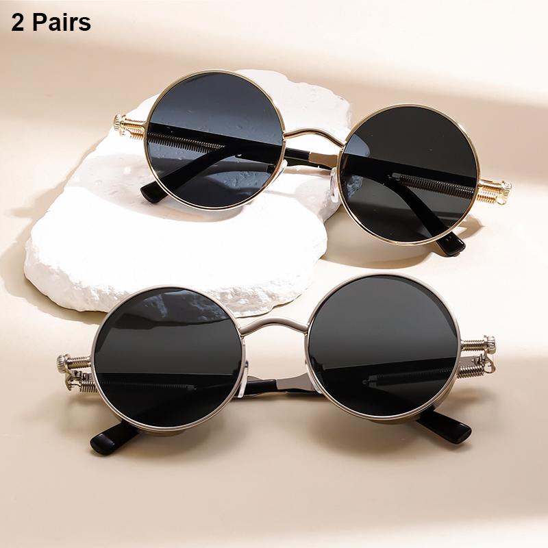 2 Pairs Round Punk Sunglasses Men Classic Vintage Gradient Multi-color Casual Shades Trendy Brand Designer Outdoor Sun Glasses
