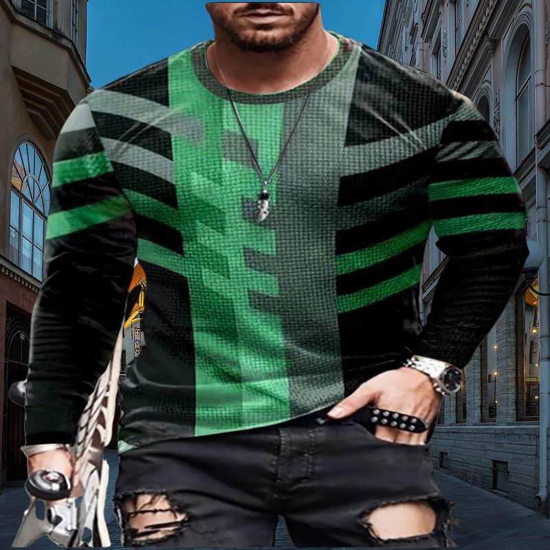 

Винтажная полосатая повседневная мужская футболка с круглым вырезом, удобная всесезонная уличная модная качественная одежда с длинным рукавом 6XL