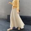 Women's High-Waist A-Line Knit Skirt - Hip-Covering, Wide Hem, Plus Size, Autumn-Winter, Thickened, Slimming Pleated Long Skirt