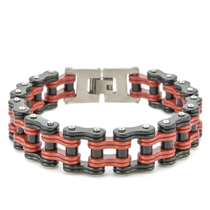 Titanium Steel Cycling Bracelet Men Geometric Biker Chain Style Black With Gold Blue Red Accents Durable Adjustable Wristband