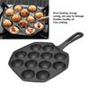 Cast Iron Egg Puff Frying Pan Non-Stick Even Heat Distribution Takoyaki Pan Heat-Resistant Handle 12 Hole Octopus Meatball Grill