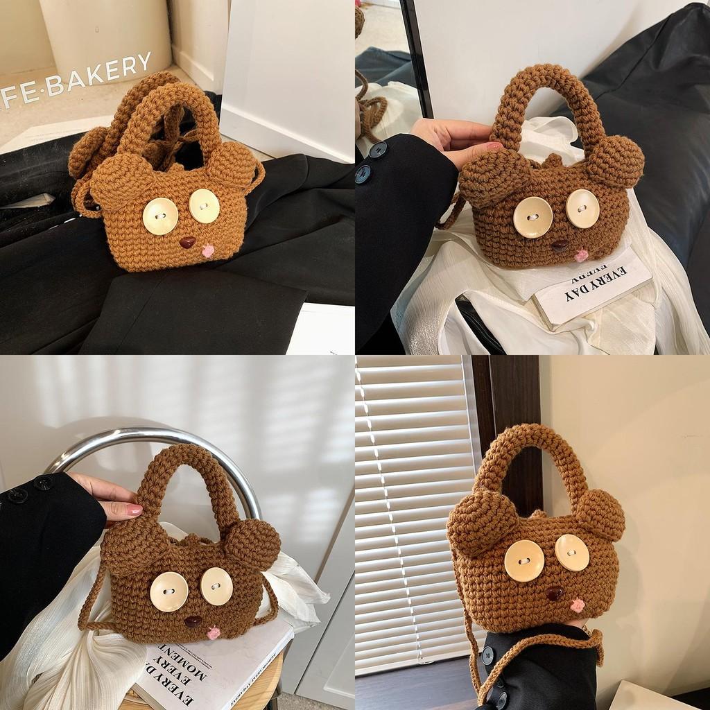 Bolsa de malha adorável com estampa de desenho animado, leve e com um design fofo, perfeita para crianças e pais.