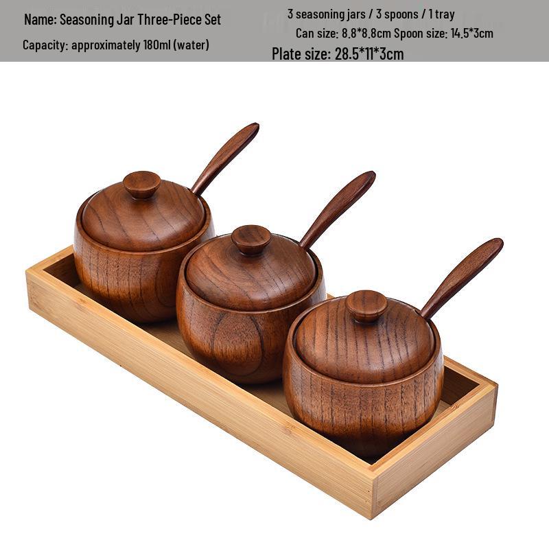 Retro Jujube Wood Spice Jar Set with Lid - Custom Logo Salt Shaker & Seasoning Box for Kitchen