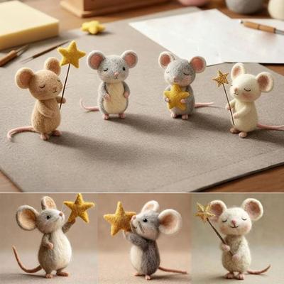 Craft Needle Felting Supply Starry Night Felt Mice Cute Mouse Handmade Felt Mice Ornaments Figurine Gifts Mouse Animal Figurine