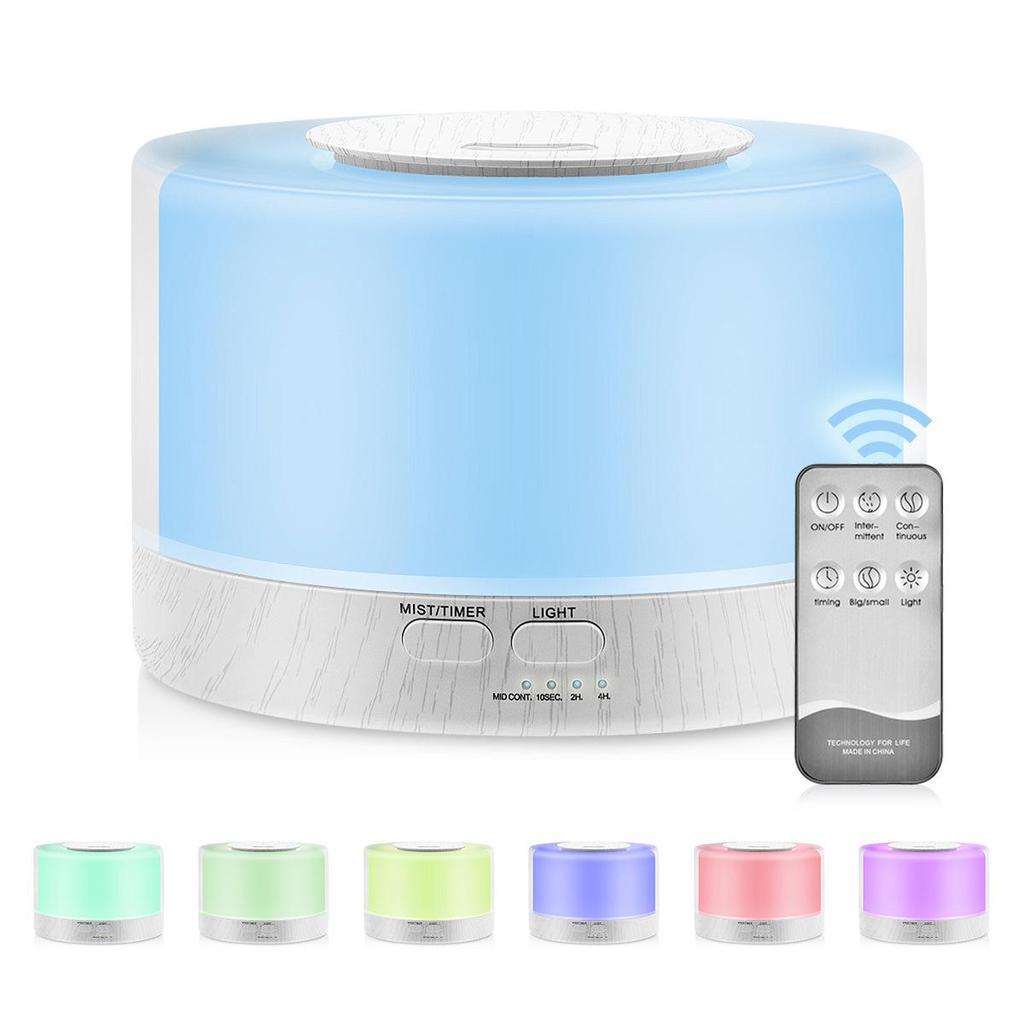 Umidificator Ultrasonic de Aromaterapie de 700 ml cu Lampă în Șapte Culori și Design cu Aspect de Lemn