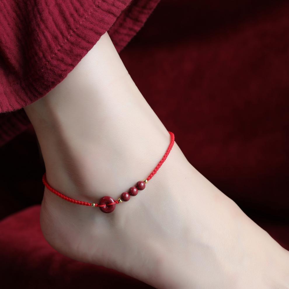 

Cinnabar Peace Buckle Red Rope Anklet for Women - Good Luck Benming Year Bracelet for Couples and Students