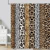 Leopard Textured Shower Curtain, Vintage Striped Brown Floral Creative Geometric Modern Plants Polyester Bathroom Decor Curtain