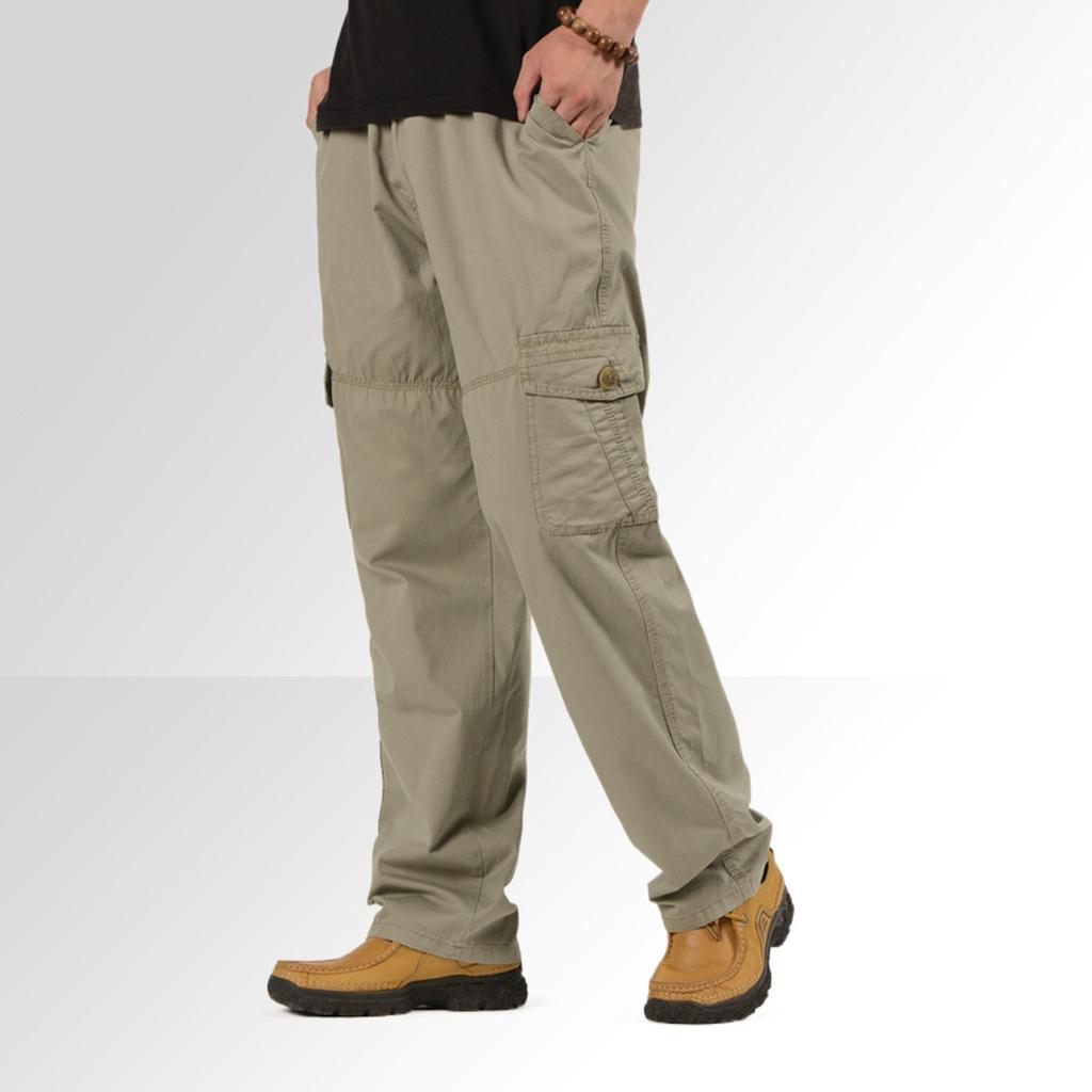 Herremote Cargobukser Casual Løse Plus Size Elastisk Midje Lomme Søm Bukser Mann Rett Ben Baggy Utendørs Bukse