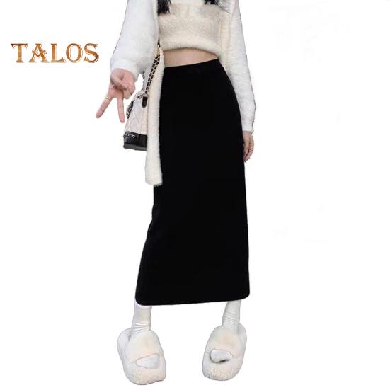 

Женская макси-юбка с эластичной резинкой и высокой талией, длинная юбка с запахом на бедрах, однотонная повседневная трикотажная юбка для повседневной носки чёрный