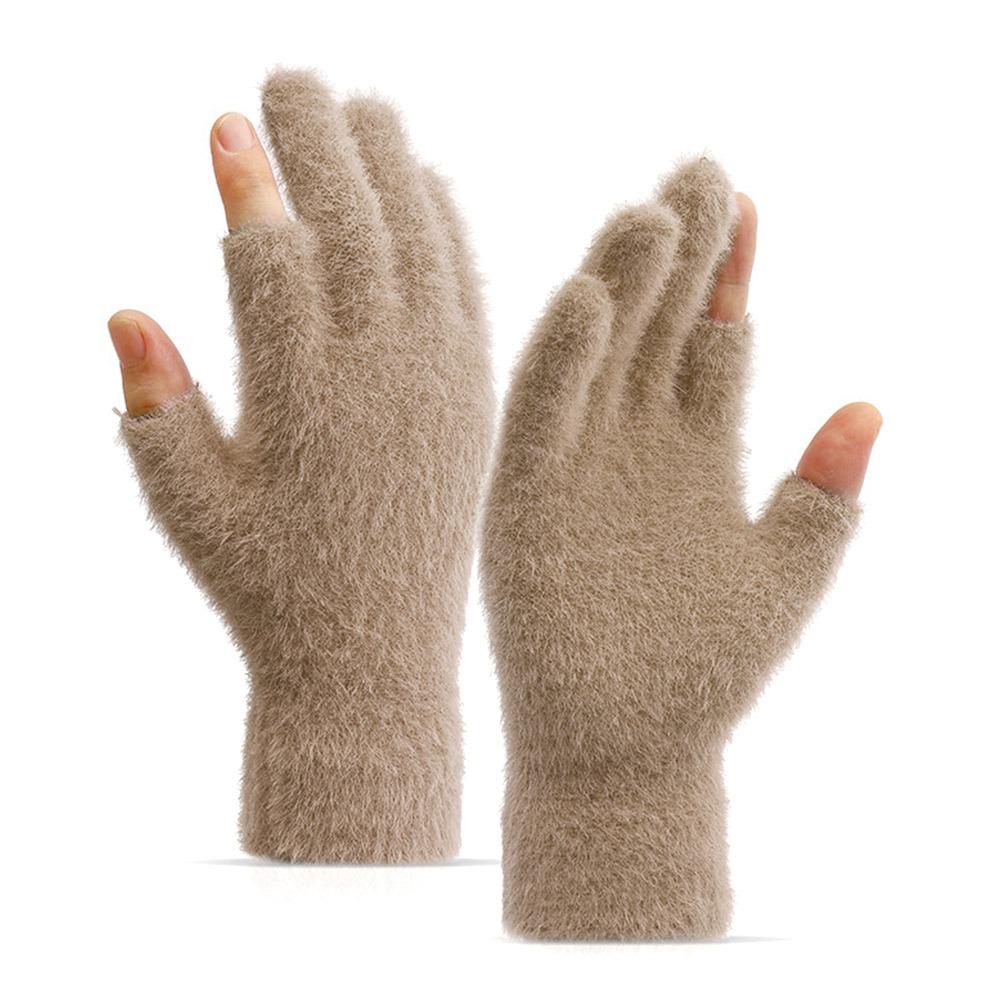 

2 пальца Непродуваемые варежки Плюс бархатные ученические перчатки для письма Вязаные перчатки Мужские Женские хаки