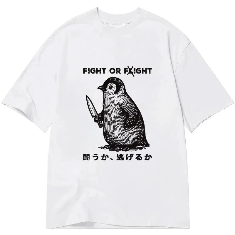 FIGHT OR FLIGHT Printed Cotton Meme Tshirt Men and Women Fashion Comfortable Short Sleeved Shirt SpringSummer New Collection