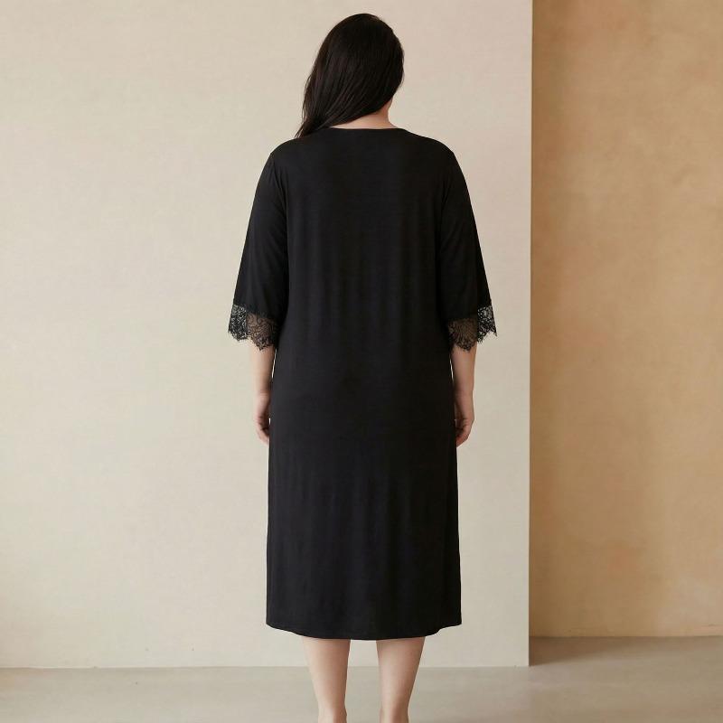 YYFS Women's Fashion Summer Spring Solid Color Print 1/2 Sleeves V‑Neck Loose Casual Nightgown