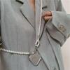 1pc Personality Long Necklace with Big Mirror Heart Pendant Women Pearl Shoudler Chain Jewelry Fashion