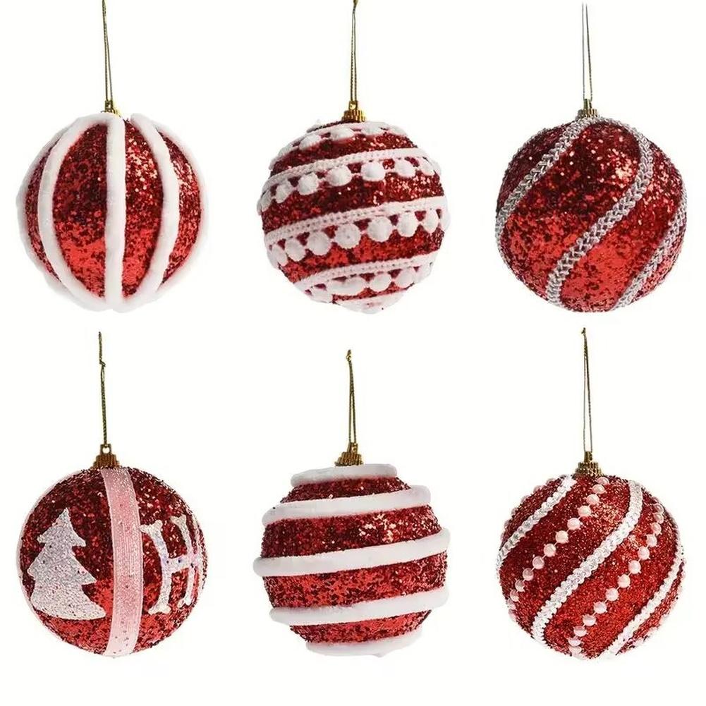 Red Foam Glitter Christmas Tree Ornaments 8cm with Lightweight Hanging Balls and Modern Design for Seasonal Decoration