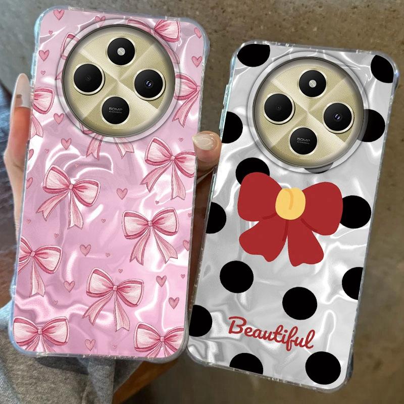 Pink Bow Love Heart Girls Women Water Texture Phone Case For Xiaomi Poco X3pro X5 M6 X6 X3 NFC M5s M6 Pro C75 C61 Fundas Cover