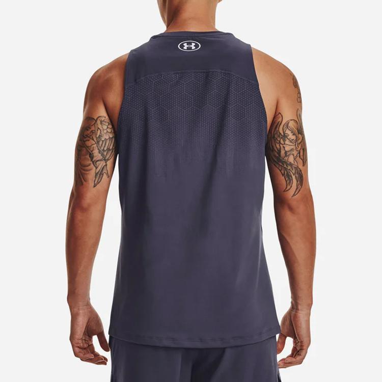 Under Armour Project Rock Turfgear Armorprint Letter Print Round Neck Fitted Sleeveless Vest Men Vests Gray 1373804-558