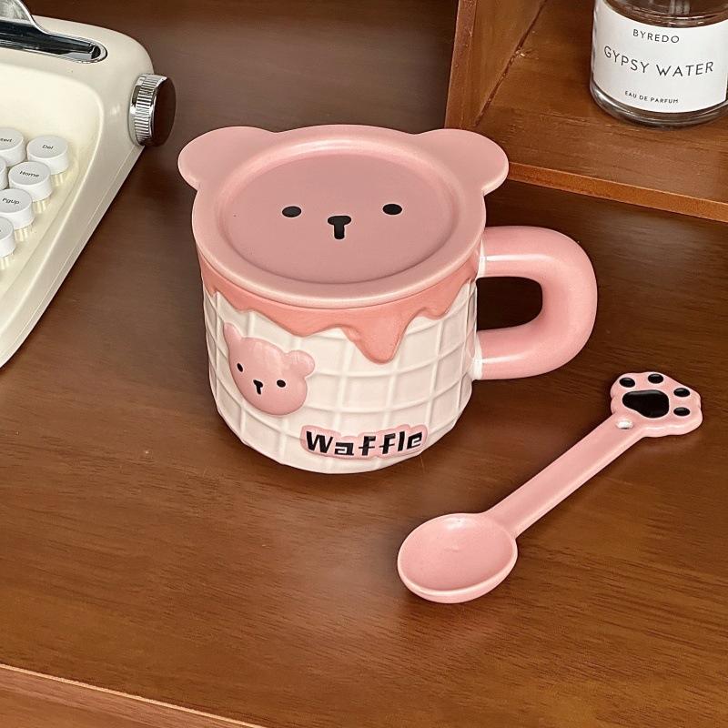 Cute Little Bear Waffles Ceramic Mug Gift Box for Girls Birthday Gifts for Best Friend Practical Souvenirs