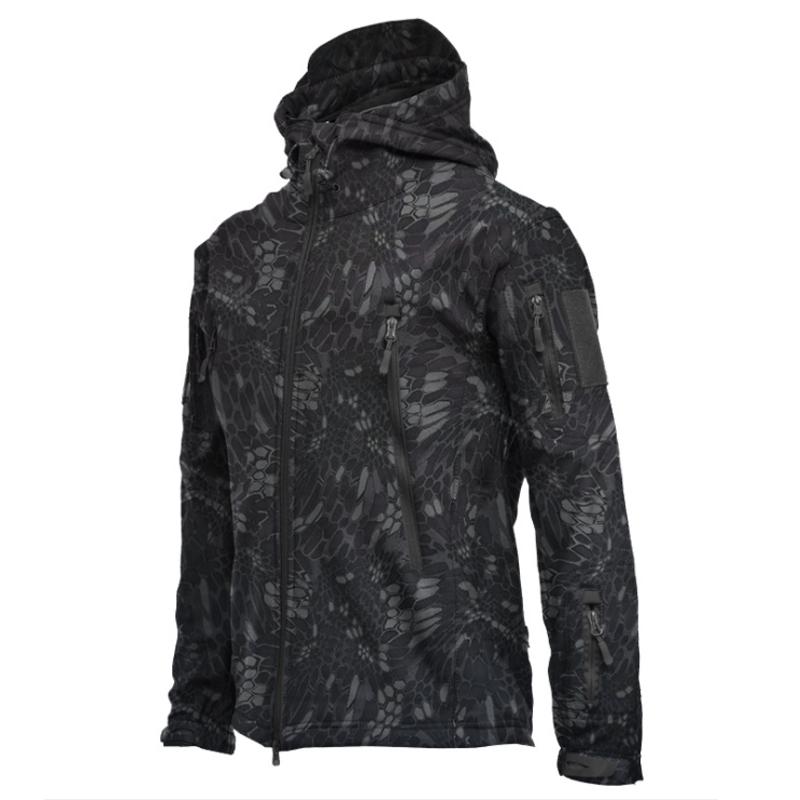 Pánská bunda Outdoor Soft Shell Fleece Větruodolná Vodotěsná Prodyšná A Termální S Kapucí
