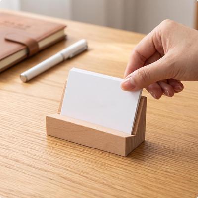 Portatarjetas de escritorio | Forma geométrica minimalista, soporte de madera, para recepción
