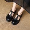 Krazing Pot Sheepskin Round Toe Size 42 Thick Med Heels Slip on Platform Gladiator Metal Buckle Autumn Pumps