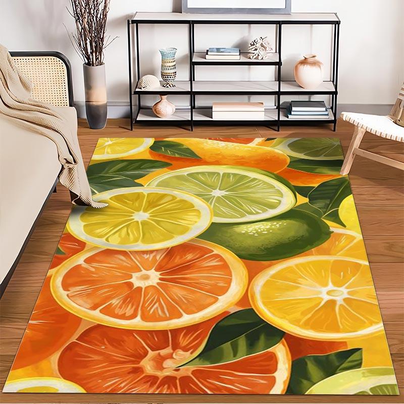 Colorful Citrus Fruit Pattern Carpet with Limes, Oranges, and Lemons. Suitable for Use As an Anti-slip for Living Room Bedroom Sofas