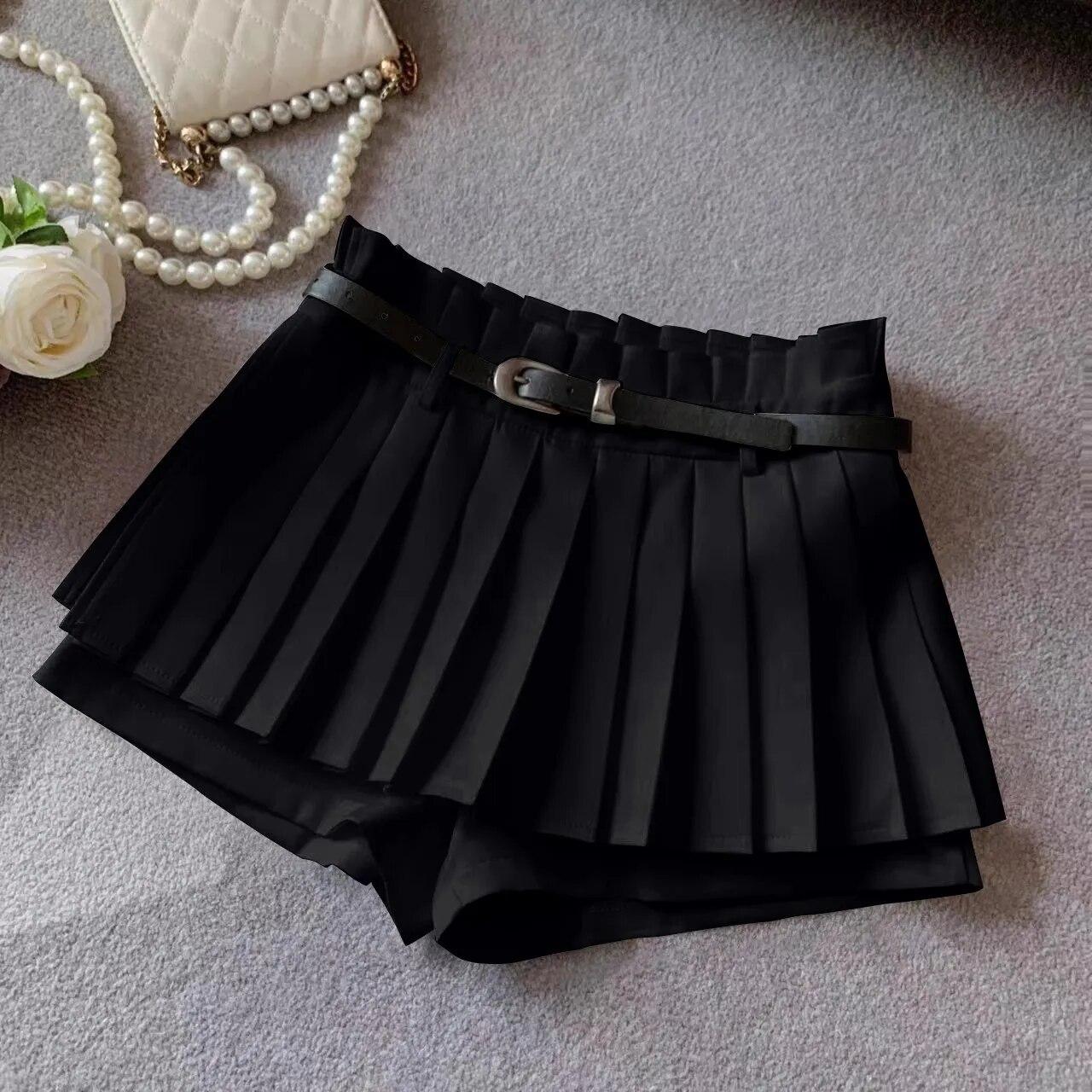 

Летняя сексуальная плиссированная короткая юбка с поясом, белая черная юбка трапециевидной формы, эстетичный наряд, винтажная уличная одежда в стиле Харадзюку, юбки y2k M