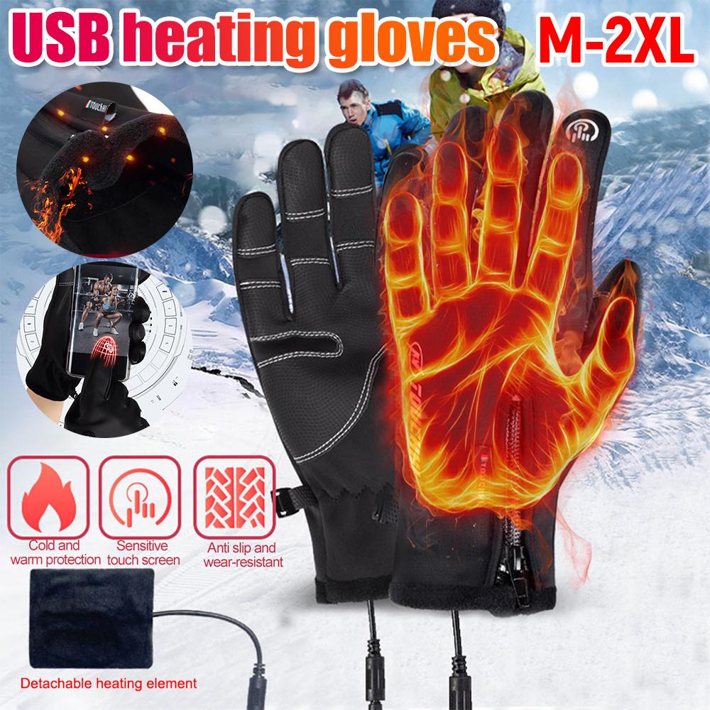 Winter Ski USB Heated Gloves Touch Screen Thermal Gloves Fleece-Lined Windproof Anti-Slip for Cycling Hiking Outdoor Activities