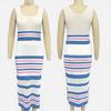 Two Piece Skirt Set for Women Striped Bodycon Slit Midi Skirt And Sleeveless Crop