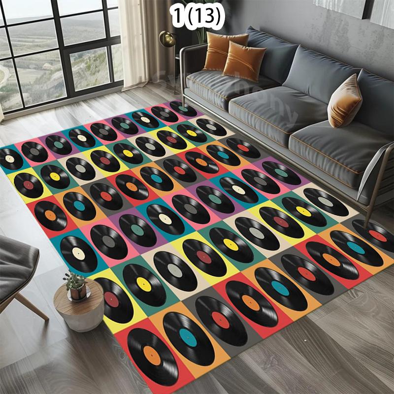 Vintage Colorful LP Vinyl Record Collage Print Rug Non-Slip Washable Area Carpet for Bedroom Music Studio Home Decor Floor Mat