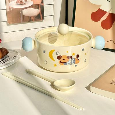 High-value Cute Puppy Instant Noodle Bowl with Lid, Large-capacity Dormitory Students Playing Rice Bowl, Microwave Oven, Snail Noodle Bowl