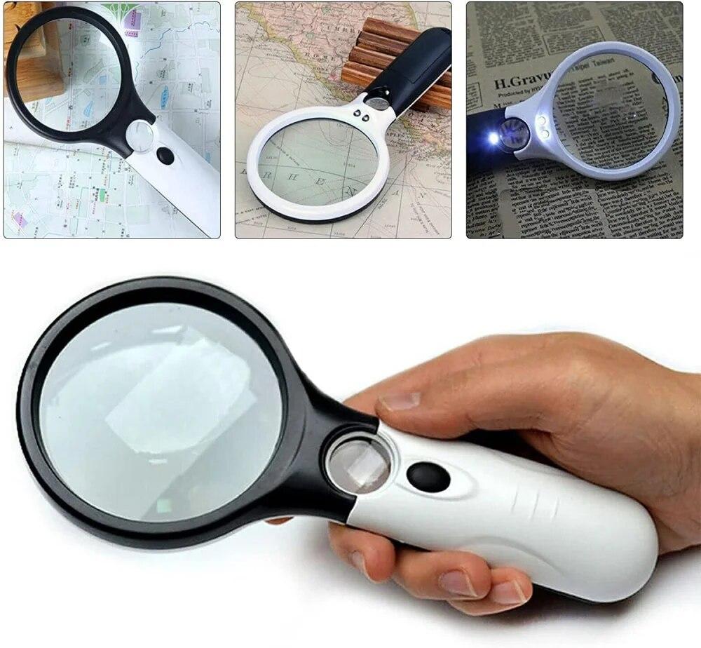 

White Magnifying Glass Handheld 45X Magnifier With 3 LED Light For Reading Magnifying Glass Jewelry Loupe white