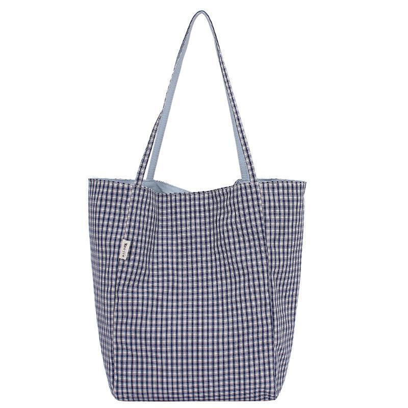 

Student class commuter bag large capacity tote bag ins college style shoulder bag literary plaid hand bag светло-синий