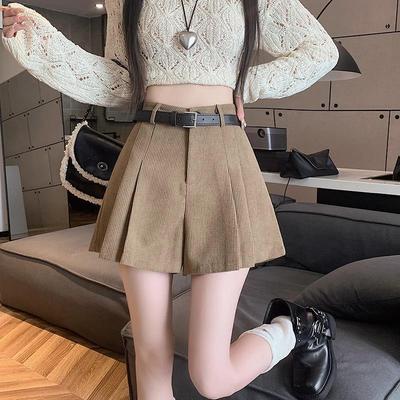 Damen High-Waist Plissee Weitbein-Shorts für Herbst/Winter - Stilvolles A-Linien-Design