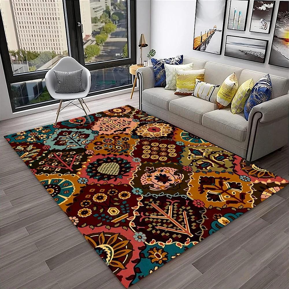 Persian Turkey Bohemian Flower Carpet Rug for Home Living Room Bedroom Sofa Doormat Kitchen Decor,Area Rug Non-slip Floor Mat