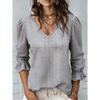 2026 Spring New Women's V-neck Hollow Casual Mid-sleeve Solid Color Top