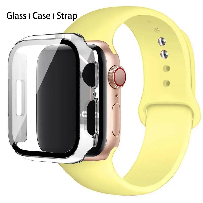 Szkło + etui + pasek do zegarka Apple Watch 44 mm 45 mm 42 mm 41 mm 40 mm 38 mm Silikonowy pasek do zegarka Bransoleta iWatch seria 8 9 7 6 5 4 3 SE