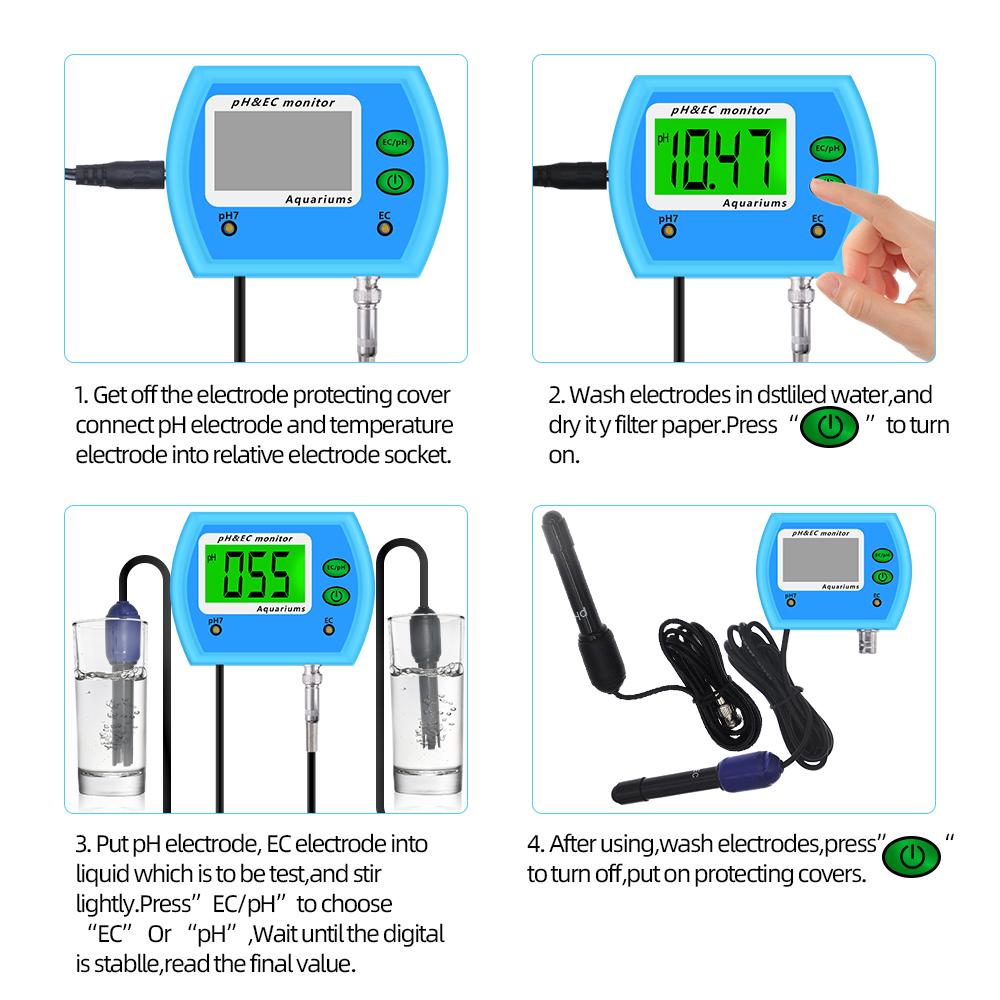 Online pH / EC Monitor Meter Acidometer 2 in 1 PH EC Meter For Aquarium Multi-parameter Water Quality Monitor EU Plug