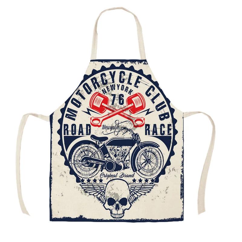 

Retro Motorcycle Poster Kitchen Apron Art Letter Printing Riding Cotton Linen Men s Household Cleaning Tools 47x38cm