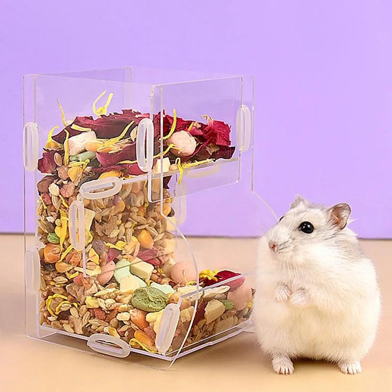 Automatic Acrylic Hamster Small Pets Food Feeding Bowl Plastic Rat Pet Dispenser Feeder Cage Food Bottle Pet Products Large
