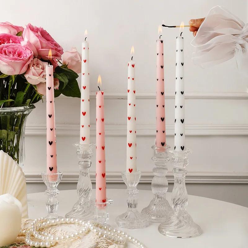 Romantic 2PCS 25CM Long Pole Printed Candles - Wholesale Smokeless Column Wax, for Wedding, Valentine's Day & Banquet