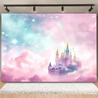 Cielo Colorato Arcobaleno Nuvola Castello Sfondo Glitter Oro Stella Baby Shower Bambini Ragazze Festa di Compleanno Bambini Sfondi Decor