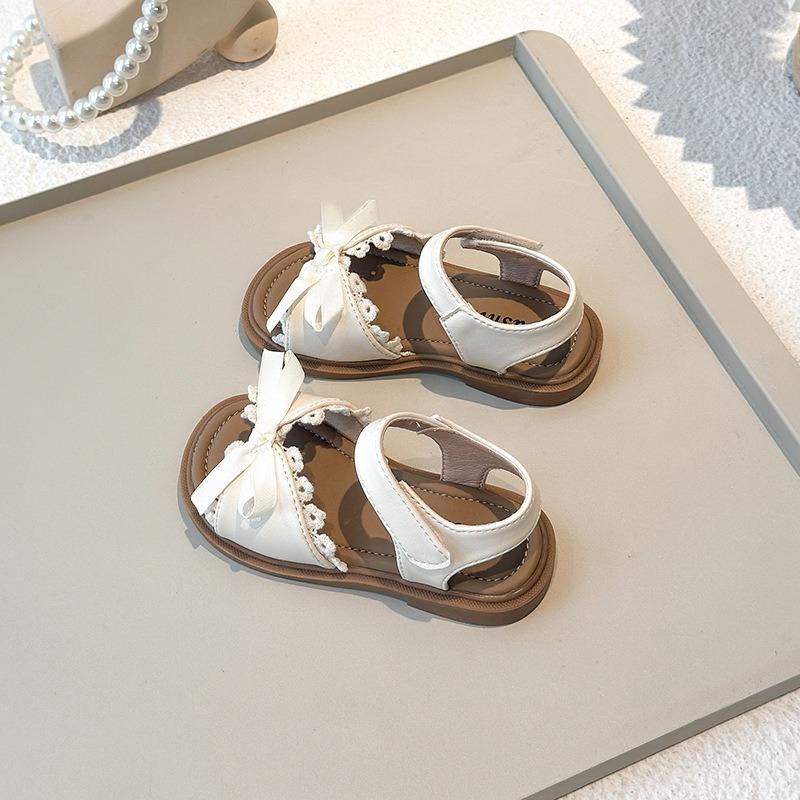 New Spring and Summer Korean-style Girls Sandals, Bow Lace Fringe Flat Princess Shoes for Kids
