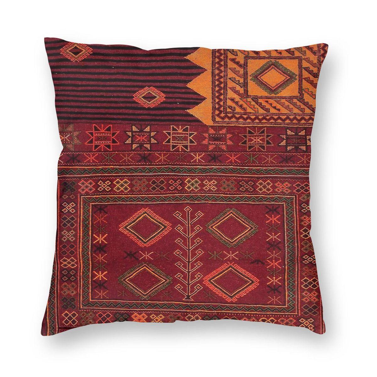 Böhmische Marokkanische Quadratische Kissenhülle Polyester Leinen Samt Bedruckt Reißverschluss Dekor Zierkissenhülle Zuhause Kissenbezug Peach skin 18*18(CM)-1Pcs brown
