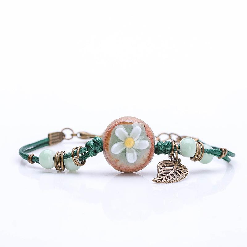 Retro Stone Flower Bracelet Female Jingdezhen Handmade Jewelry Woven Ceramic Pinched Flower Bracelet