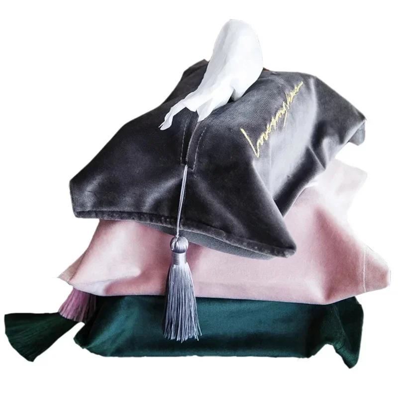 Taschentuchbox Set Samt Papier Schublade Auto Wohnen Essen Aufbewahrungstasche Quaste Orientalisch Östlicher Stil MitOhne Worte Taschentuchhülle