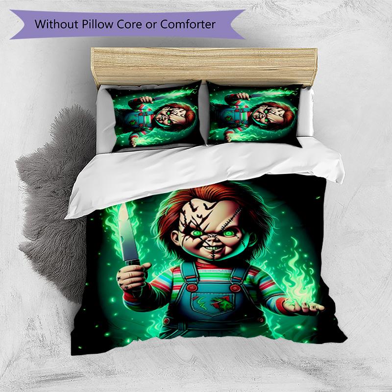 Chucky Cartoon Printed 3PCS Bedding Set Soft Breathable Duvet Cover Pillowcases Set Washable Bedroom Decor Home Gift